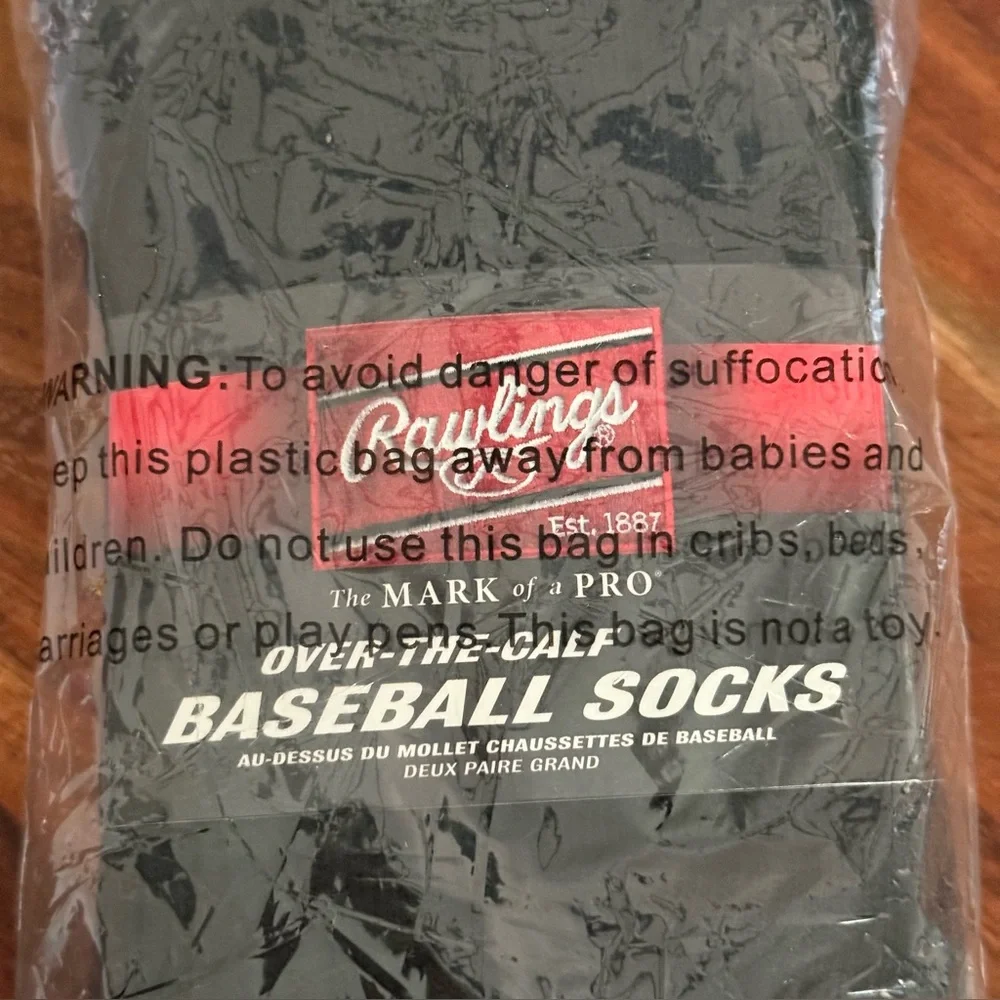 Rawlings Over-The-Calf Baseball Socks‎ Black Large - 2 Pairs